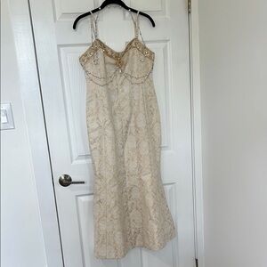 Elegant Cream Lace Dress with Gold Accents